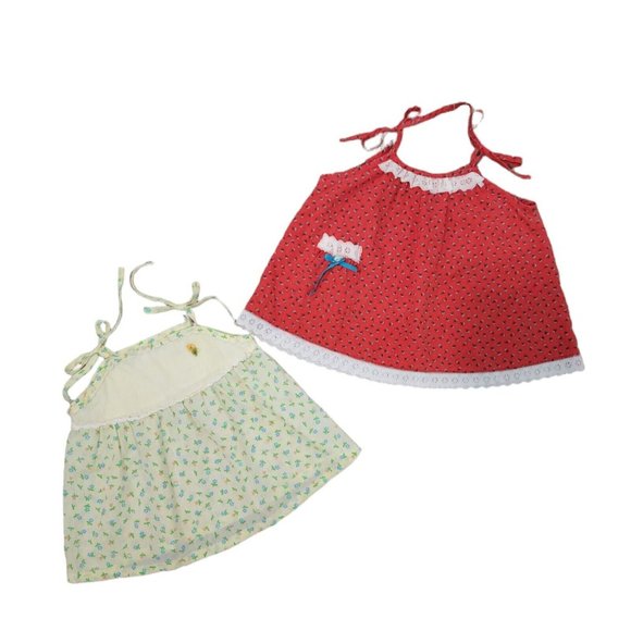 Vintage LOT OF 2 Floral Cottage Core Prairie Tie Shoulder Apron Dress 12M